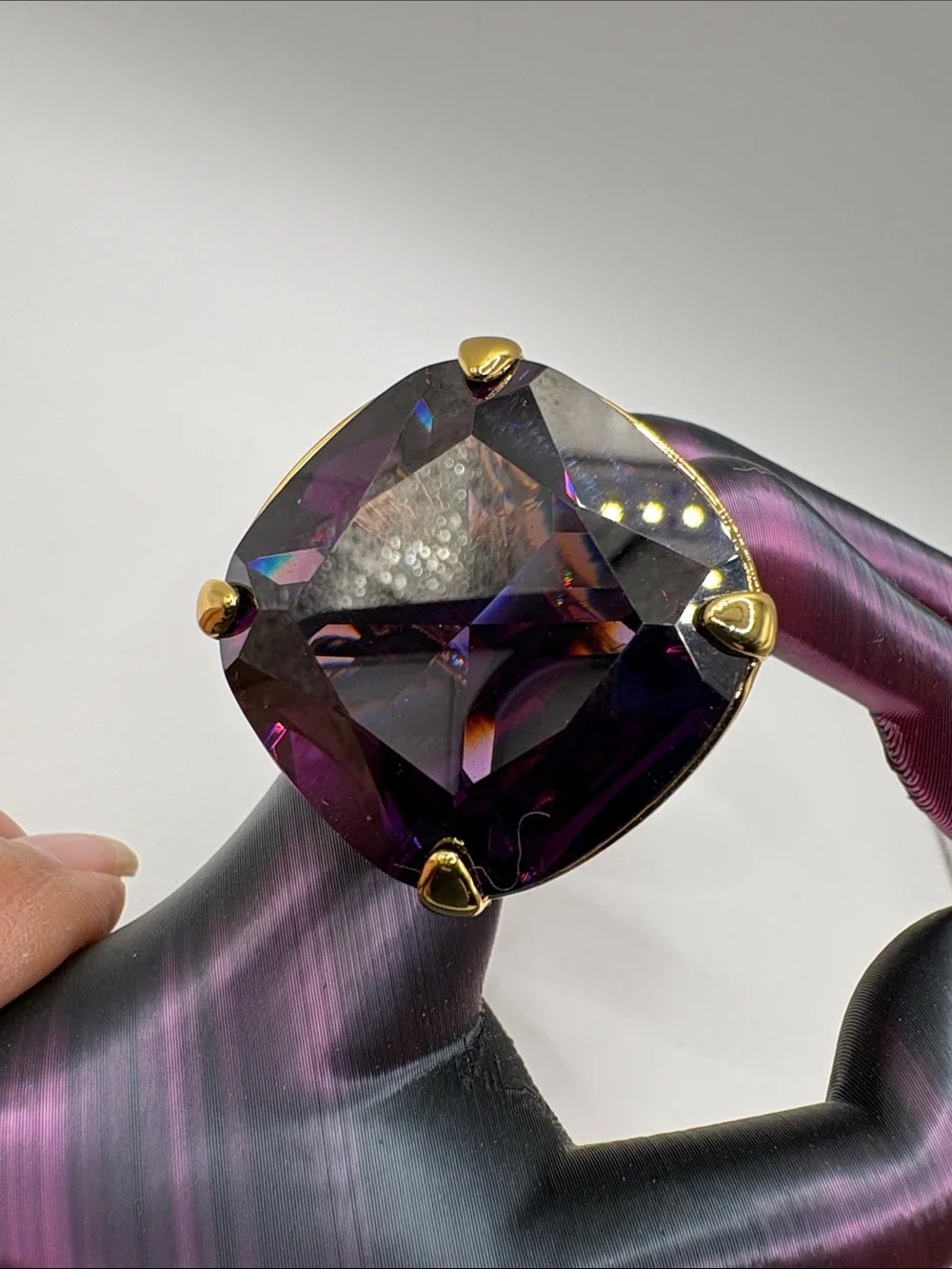Trina Turk Statement Gold-Tone Ring with Large Amethyst Glass Stone